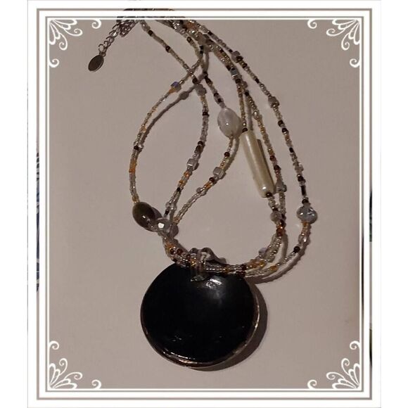 Chocolate Swirl Italian Murano Glass & Crystal~Seed Beads Pendant & Necklace - Picture 3 of 3